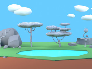 trees plants rocks low poly 3D Model