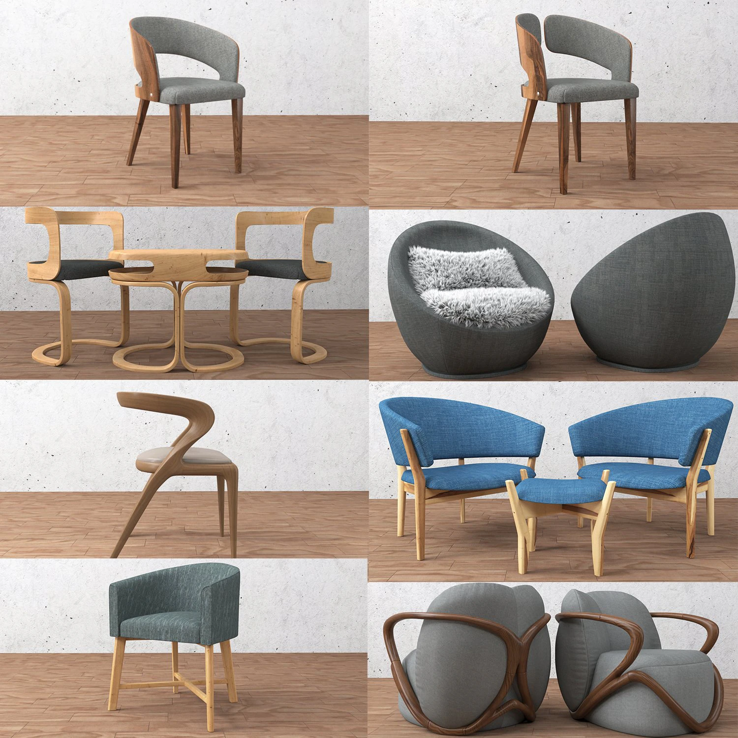 chair collection 3D Model .c4d .max .obj .3ds .fbx .stl .blend 