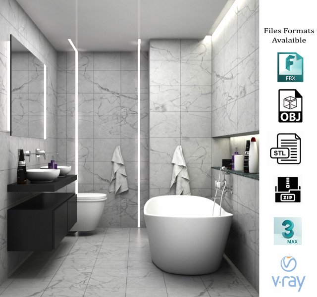 bathroom 03 3D 模型 .c4d .max .obj .3ds .fbx .stl .blend 