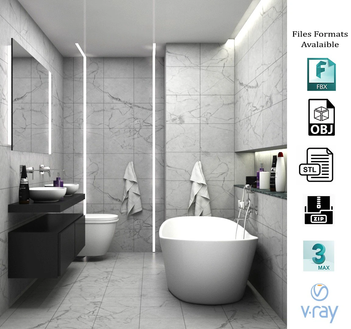 bathroom 03 3D Model .c4d .max .obj .3ds .fbx .stl .blend 