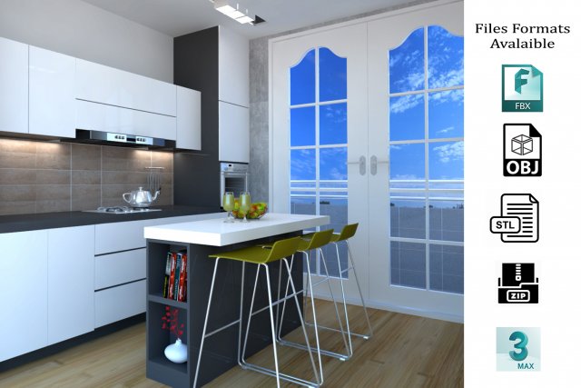 modern kitchen 03 3D 모델 .c4d .max .obj .3ds .fbx .stl .blend