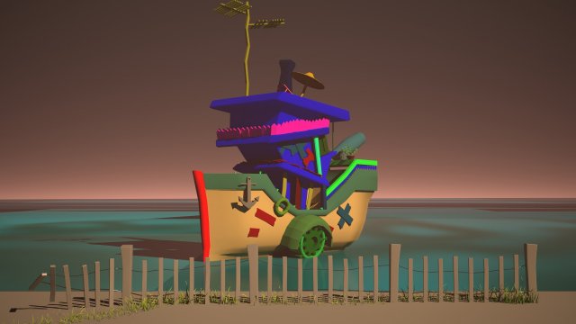 cartoon small pirate boat 3D Model .c4d .max .obj .3ds .fbx .stl .blend 