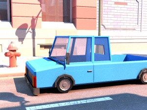 cartoon blue track low poly Modelo 3D