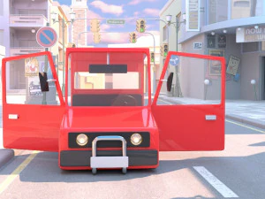cartoon small truck red car 3D Model