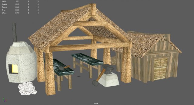 blacksmith medieval building low poly 3D Модель .c4d .max .obj .3ds .fbx .stl .blend 