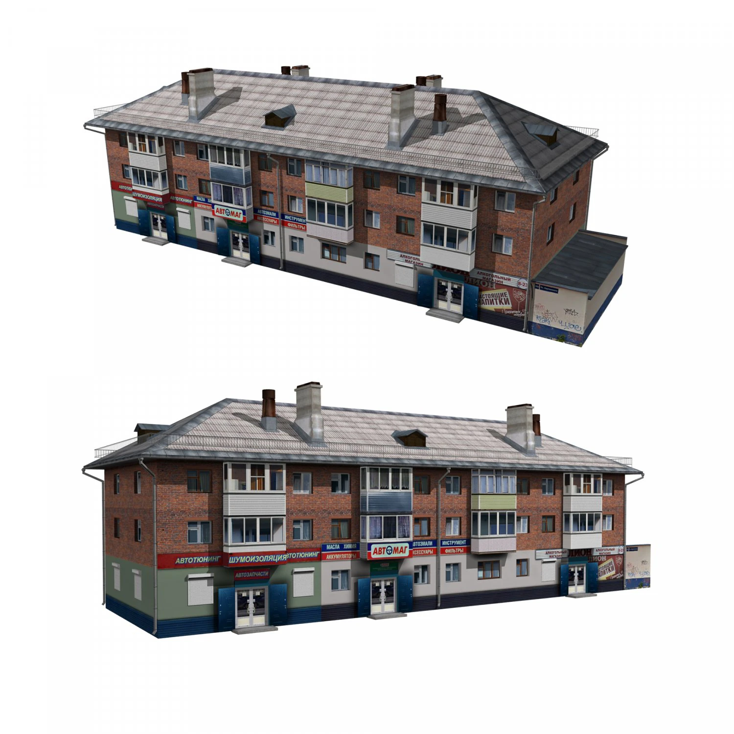 house with shop 3D Model .c4d .max .obj .3ds .fbx .stl .blend 