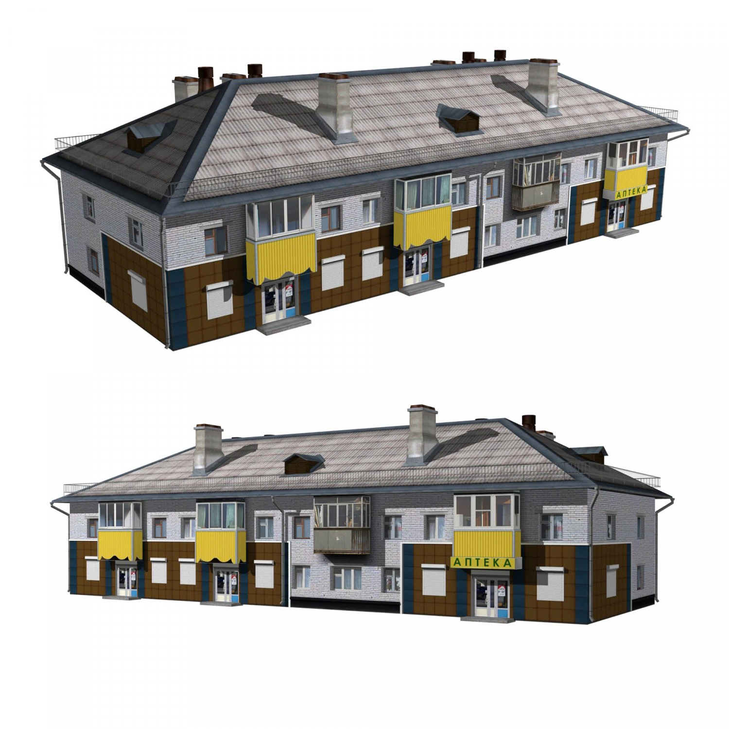 residential building with shop 3D Model .c4d .max .obj .3ds .fbx .stl .blend 