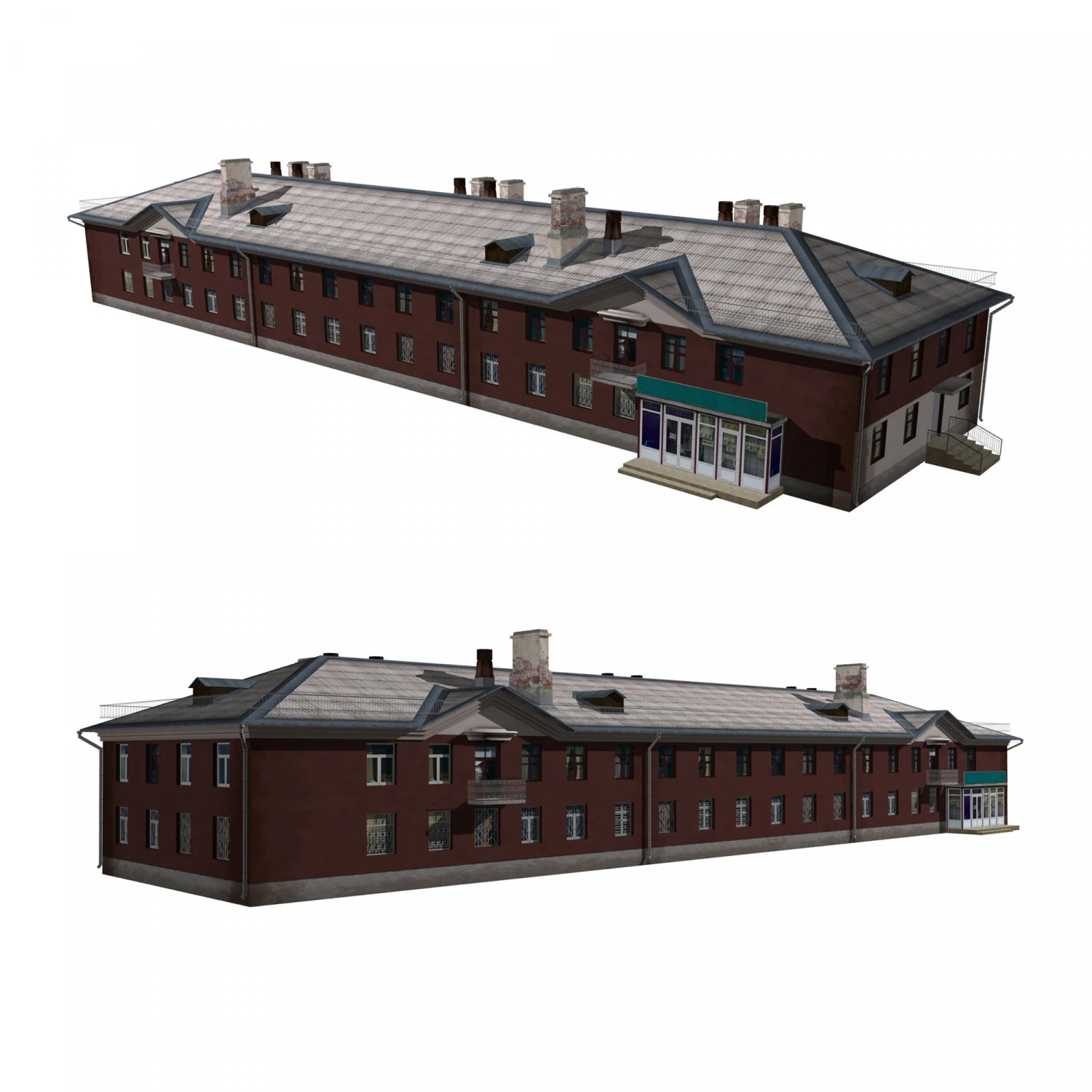 residential building with shop 3D Model .c4d .max .obj .3ds .fbx .stl .blend