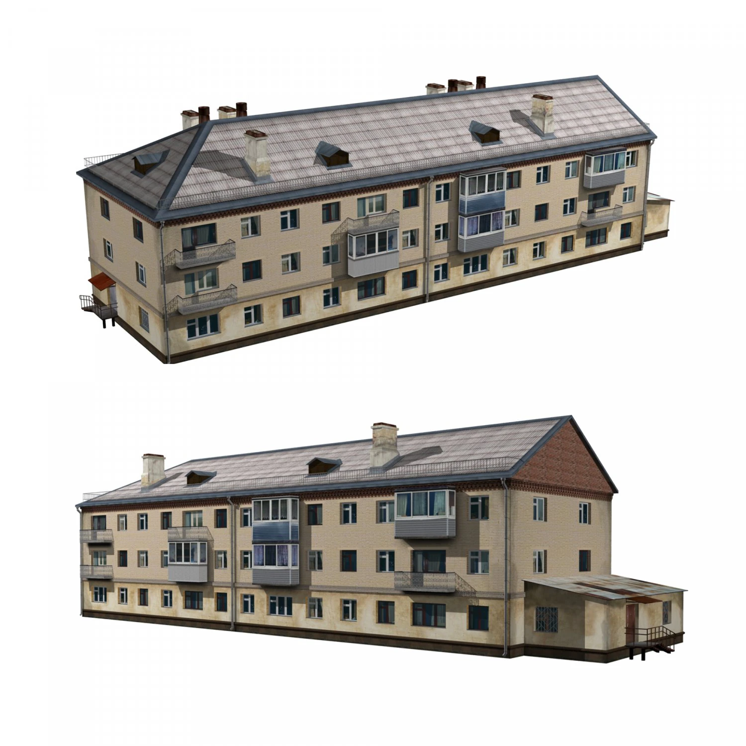 residential building with annex 3D Model .c4d .max .obj .3ds .fbx .stl .blend 