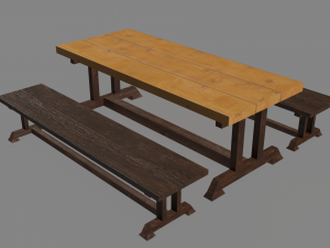 wooden dining table 3D 모델