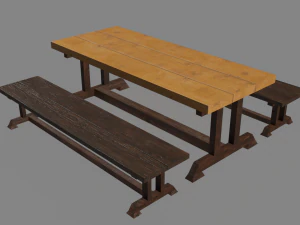 wooden dining table 3D Model