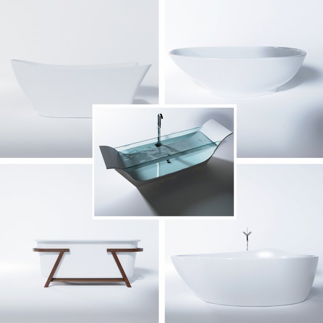 10 models modern luxury bathtubs - 1 plus 2 parts Modello 3D .c4d .max .obj .3ds .fbx .stl .blend 