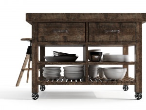 kitchen island - furniture - only table and adds non chair Model 3D