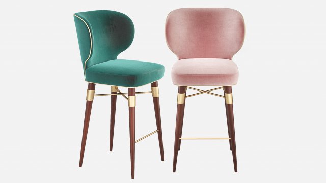Louis Mid-Century Bar Stool Ottiu 3D Model .c4d .max .obj .3ds .fbx .stl .blend 
