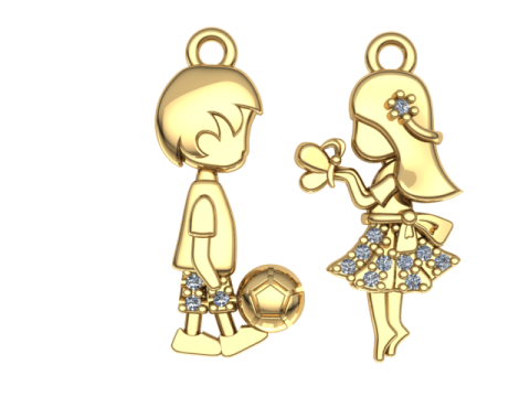 Girl and Boy Pendant Zircon Pingente Menino e menina zirconia 3Dプリントモデル