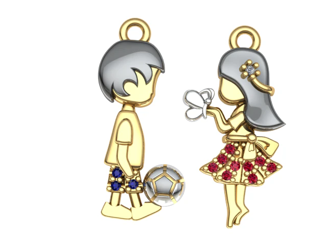Girl and Boy Pendant Zircon Pingente Menino e menina zirconia 3D Print Model .c4d .max .obj .3ds .fbx .stl .blend 