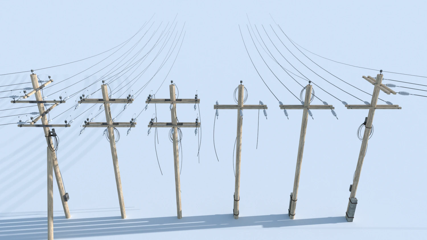 posts with wires 3D Model .c4d .max .obj .3ds .fbx .stl .blend 