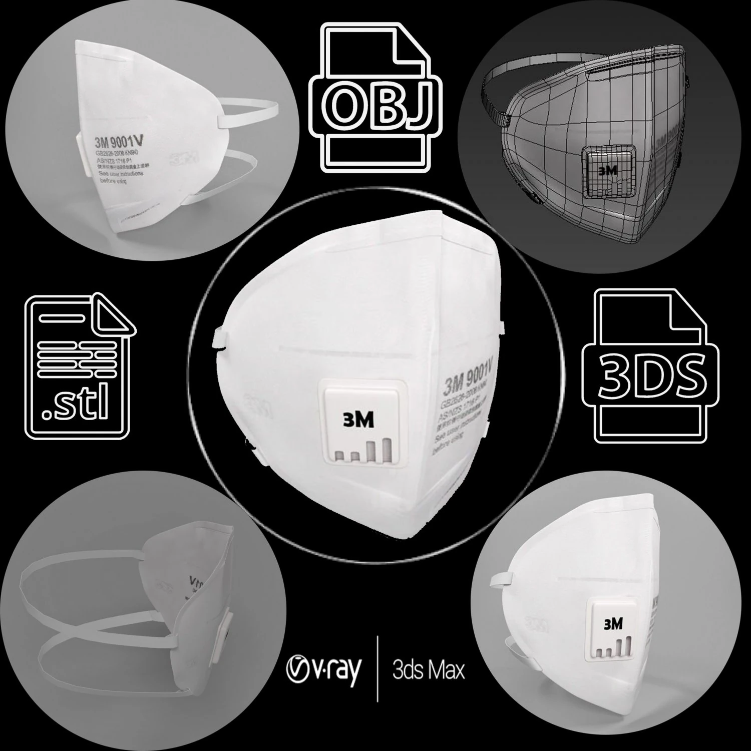 mask of medical - n95 surgical 3D Model .c4d .max .obj .3ds .fbx .stl .blend 