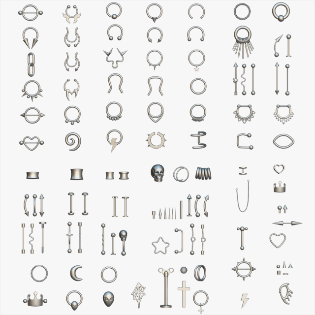 Piercing Mega Pack - 100 Pieces in 1 3D 모델 .c4d .max .obj .3ds .fbx .stl .blend 