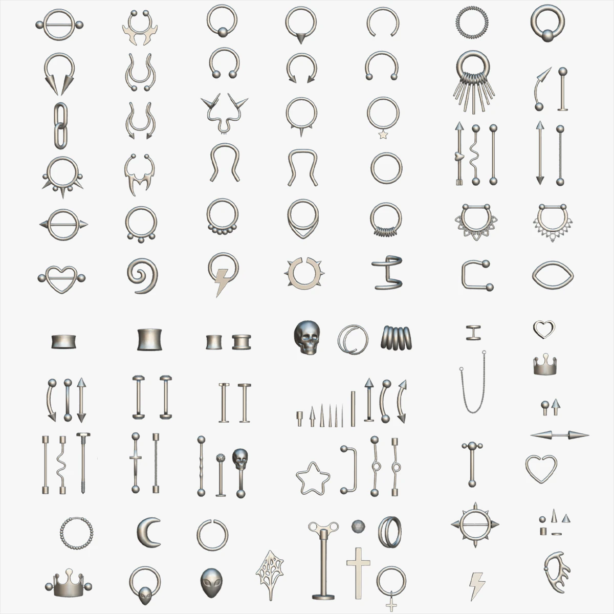 Piercing Mega Pack - 100 Pieces in 1 3D Model .c4d .max .obj .3ds .fbx .stl .blend 