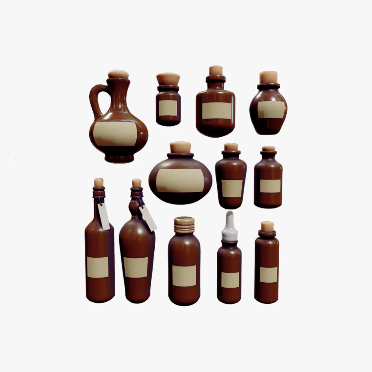Potion Pack - 12 in 1 3D Model .c4d .max .obj .3ds .fbx .stl .blend 