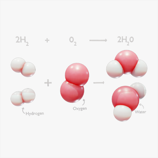 Reaction of Hydrogen and Oxygen to Water 3D Model .c4d .max .obj .3ds .fbx .stl .blend 