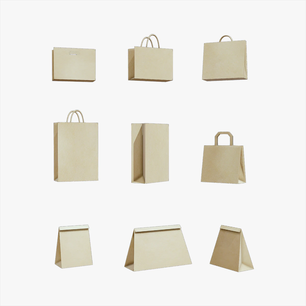 Paper Bag Pack - 9 in 1 3D Model .c4d .max .obj .3ds .fbx .stl .blend 