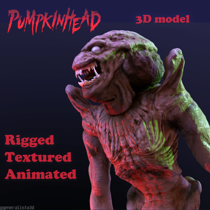 Pumpkinhead Renderable game ready 3D Model .c4d .max .obj .3ds .fbx .stl .blend 