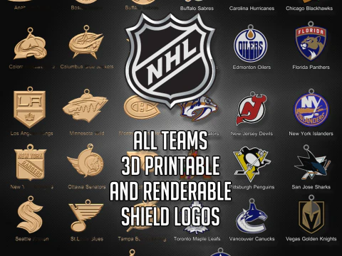 एनएचएल सभी लोगो टीमें मुद्रण योग्य और प्रस्तुत करने योग्य 3D प्रिंट मॉडल