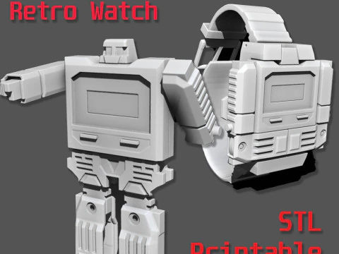 印刷可能なビンテージ ロボット ウォッチ トランス 3Dプリントモデル