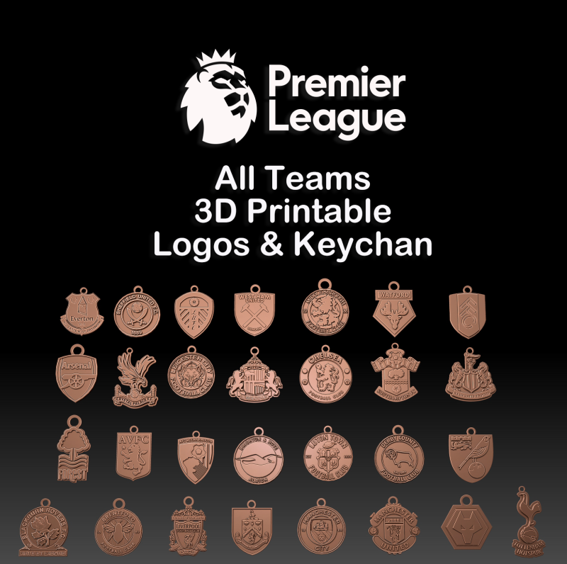 Premier League all logo teams keychan printable 3D 打印模型 .c4d .max .obj .3ds .fbx .stl .blend 