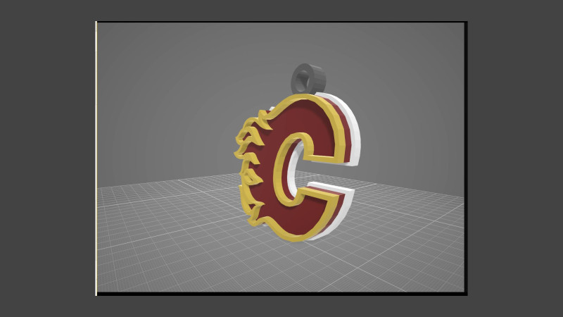 Calgary flames logo shield Printable and Renderable keychan 3Dプリントモデル .c4d .max .obj .3ds .fbx .stl .blend 