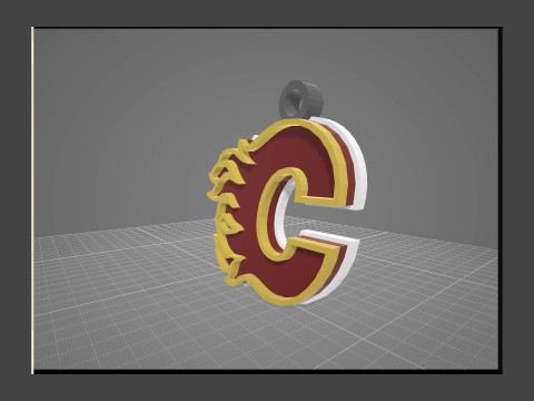 Calgary flames logo shield Printable and Renderable keychan 3D Print Model
