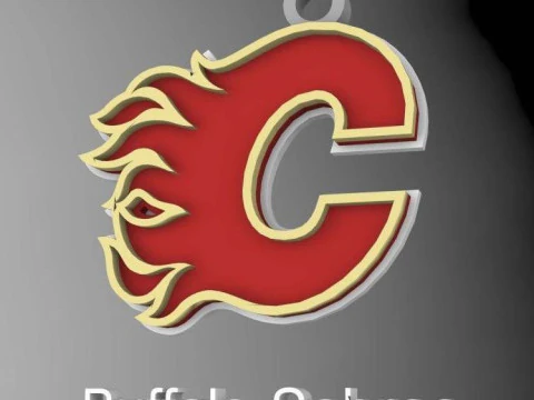 Calgary flames logo shield Printable and Renderable keychan 3D Print Model