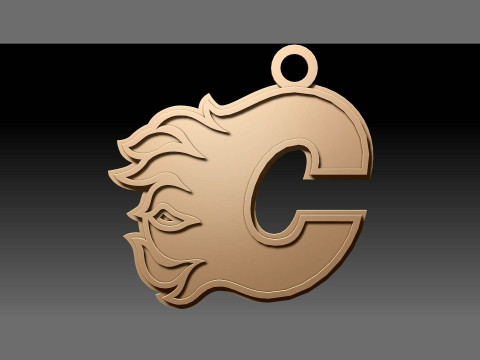 Calgary flames logo shield Printable and Renderable keychan 3Dプリントモデル