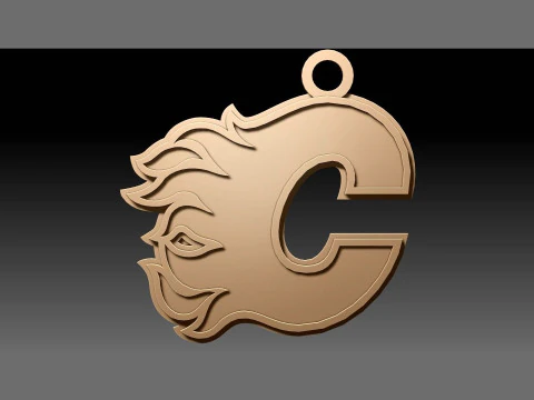 Calgary flames logo shield Printable and Renderable keychan 3D Print Model