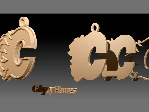 Calgary flames logo shield Printable and Renderable keychan 3D Print Model