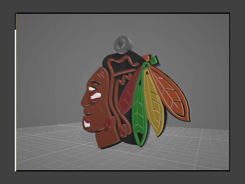 Chicago blackhawks logo shield Printable and Renderable keychan 3D Print Model