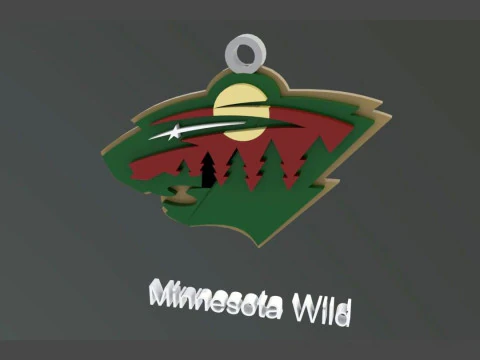 미네소타 와일드 로고 쉴드 인쇄 및 렌더링 가능 키체인 3D 프린트 모델