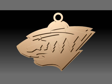 Minnesota wild logo shield Printable and Renderable keychan Model Cetak 3D