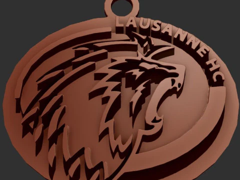 Lausanne HC Printable and renderable Logo keychan 3D Print Model