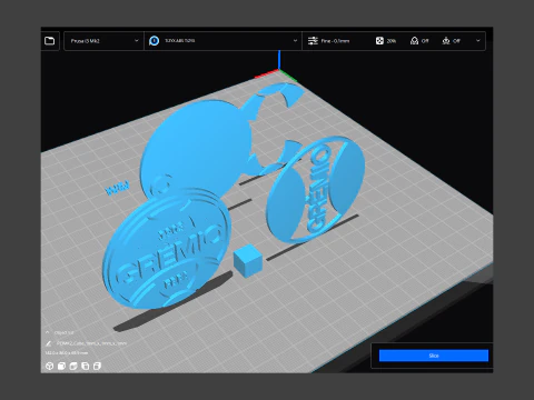 グレミオのロゴ 印刷可能およびレンダリング可能なロゴ シールド キーチェーン 3Dプリントモデル