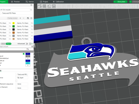 Seahawk Seattle Logo Shield Printable and Renderable Model do druku 3D