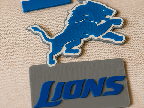 Detroit Lions Logo Shield Printable and Renderable 3D Print Model