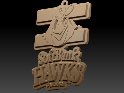 NPB Fukuoka S Hawks keychain badge printable and renderable 3D 打印模型