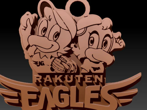 NPB Rakuten Gold Eagles keychain badge printable and renderable 3D Print Model