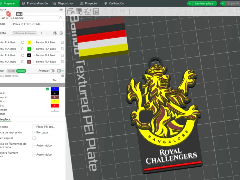 IPL ロイヤル チャレンジャーズ バンガロール キーチェーン バッジ カラー印刷可能 3Dプリントモデル