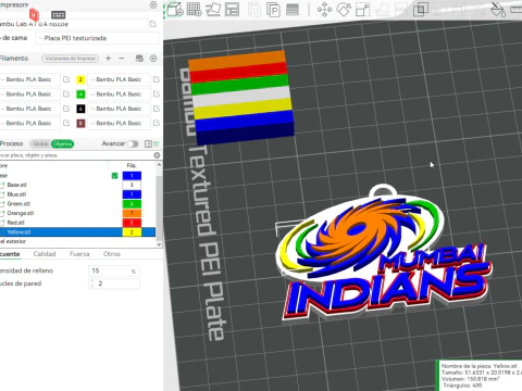 Cor do emblema do chaveiro IPL Mumbai Indians para impress&atilde;o Modelo de Impressão 3D