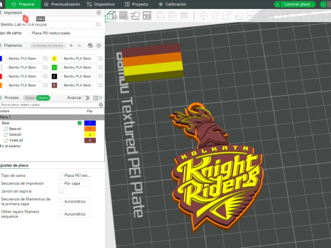 Cor do emblema do chaveiro IPL Kolkata Knight Riders para impress&atilde;o Modelo de Impressão 3D