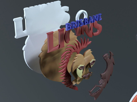 AFL Brisbane Lions keychain badge printable and renderable Model Cetak 3D